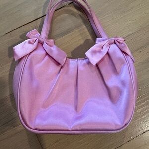 La Regale Pink Satin Mini Shoulder Bag with Bow Accents